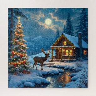 rompecabezas de arte de cabaña de Navidad en la ni