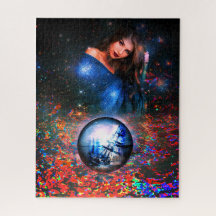 Rompecabezas de arte de fantasía con la mujer y el