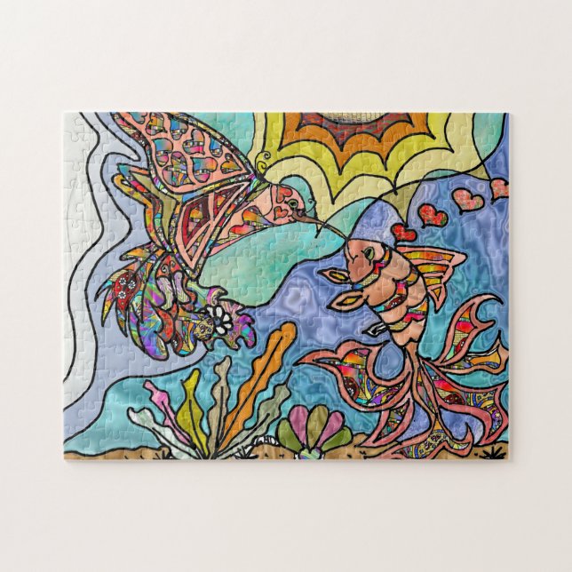 Rompecabezas de arte de fantasía de reflejo de pez (Horizontal)