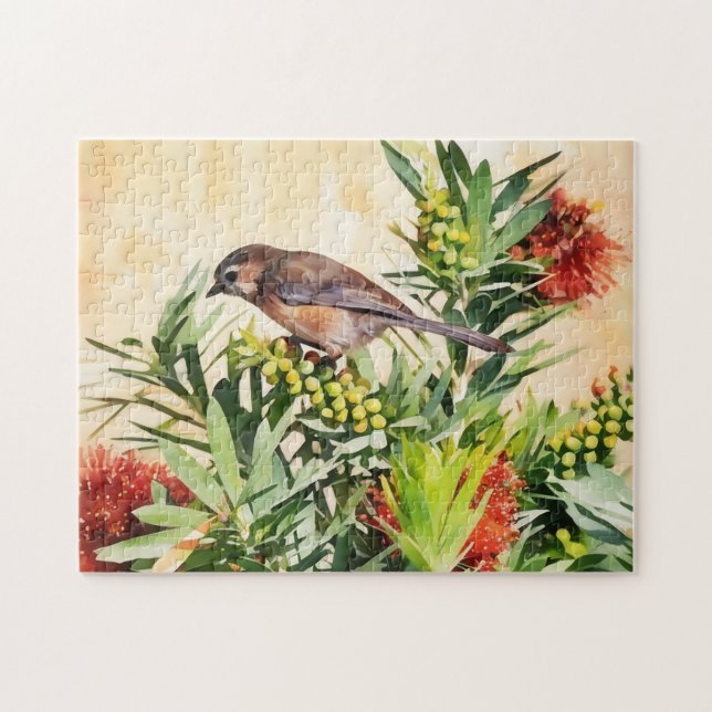 Rompecabezas de arte de flores con aves (Horizontal)