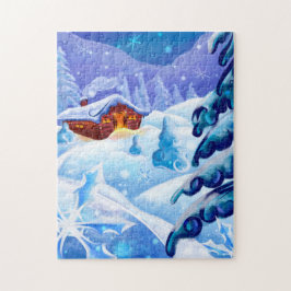 Rompecabezas de arte de paisaje de cabaña de nieve