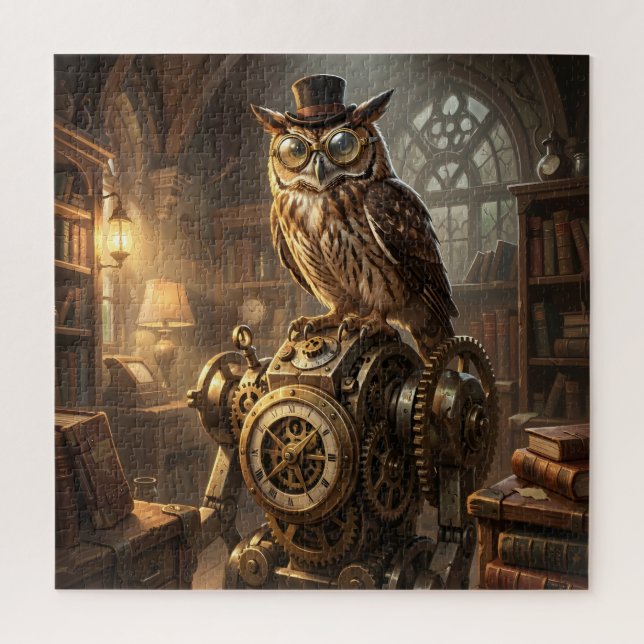 rompecabezas de arte de reloj de lechuza steampunk (Vertical)