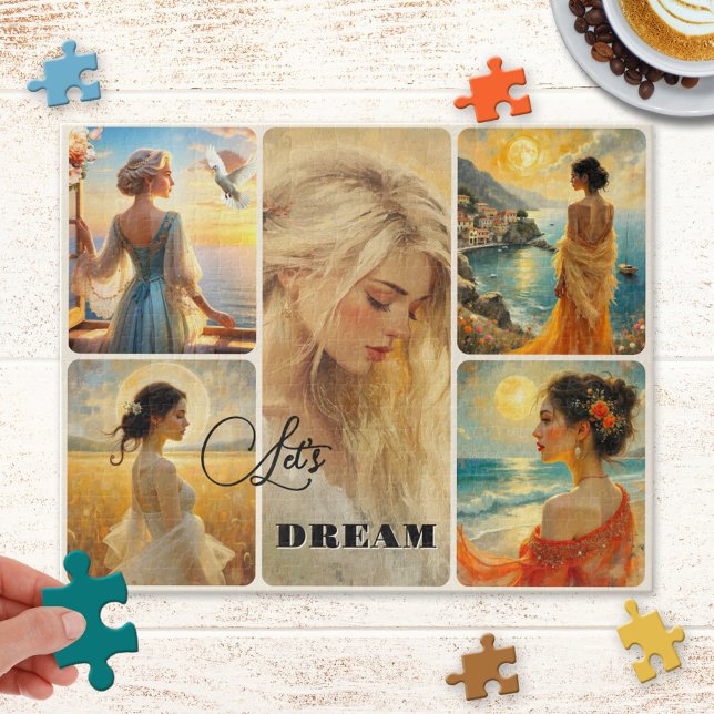 Rompecabezas de arte fino personalizado de mujeres (Puzzle featuring a collage of retro style paintings of women)