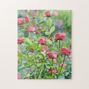 Rompecabezas de arte floral de rosas rojas de jard
