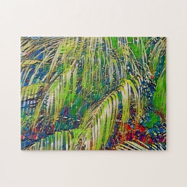 Rompecabezas de arte tropical de jardín y palmera (Horizontal)
