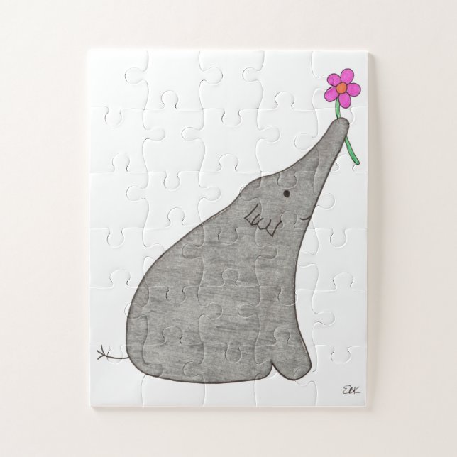 Rompecabezas de arte único - Elefante con Flor #1 (Vertical)