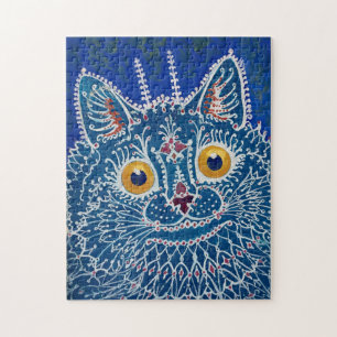 Rompecabezas de arte vintage de gato azul