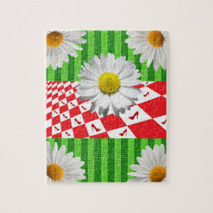 Rompecabezas de banda verde, margarita blanca, tac