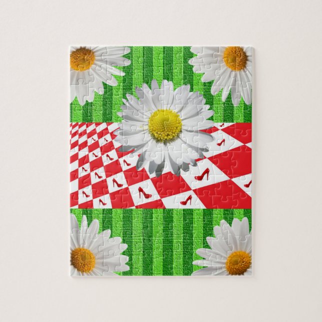 Rompecabezas de banda verde, margarita blanca, tac (Vertical)