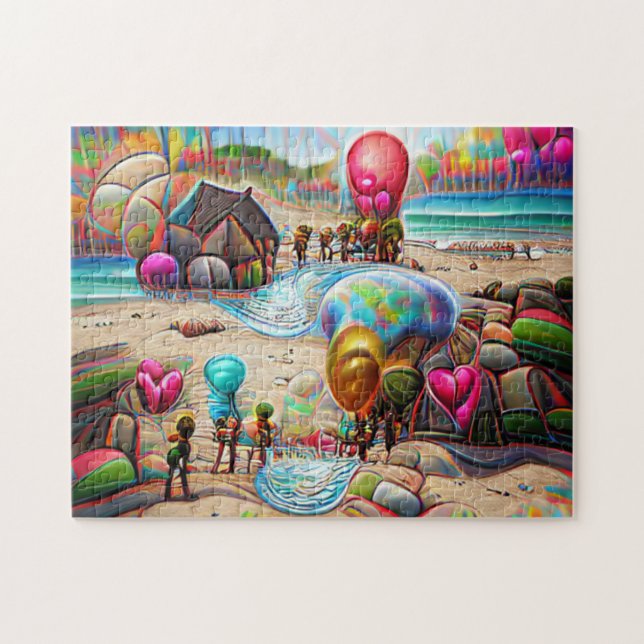 Rompecabezas de bienvenida en la playa de globos (Horizontal)