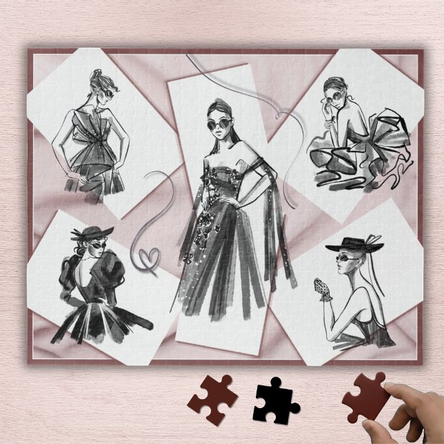Rompecabezas de boceto de diseñador de moda de bou (Chic boutique couture fashion designer sketch puzzle for fashionistas. Glamour gift for her!)