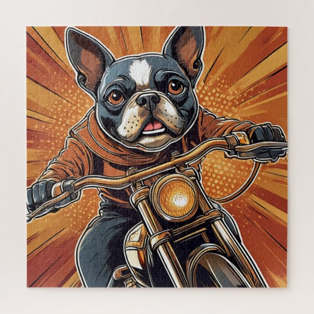 Rompecabezas de Boston terrier Biker (Vertical)