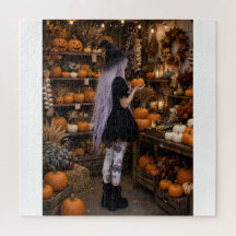 Rompecabezas de bruja de Halloween adorable en una