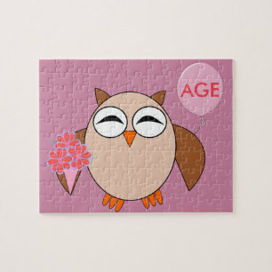 Rompecabezas de búho personalizado Age Birthday