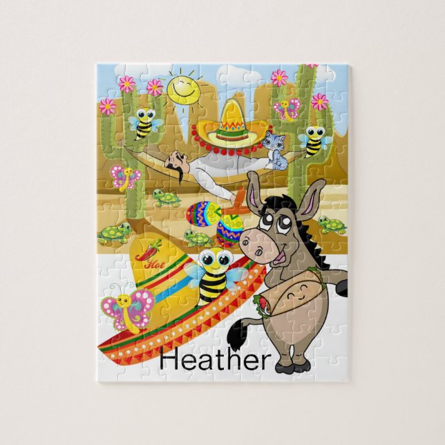 Rompecabezas de burro mexicano Sombrero Floral (Vertical)