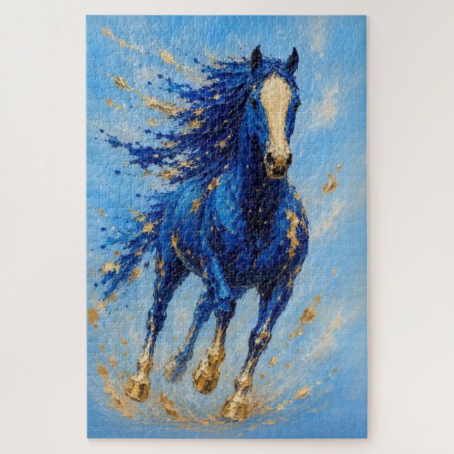 Rompecabezas de caballo dorado azul real (Vertical)
