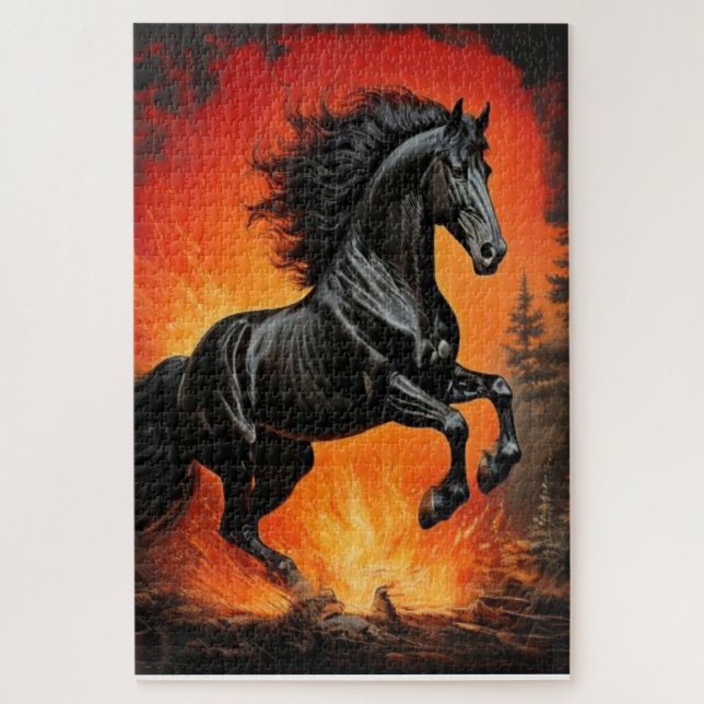Rompecabezas de caballo negro majestuoso (Vertical)