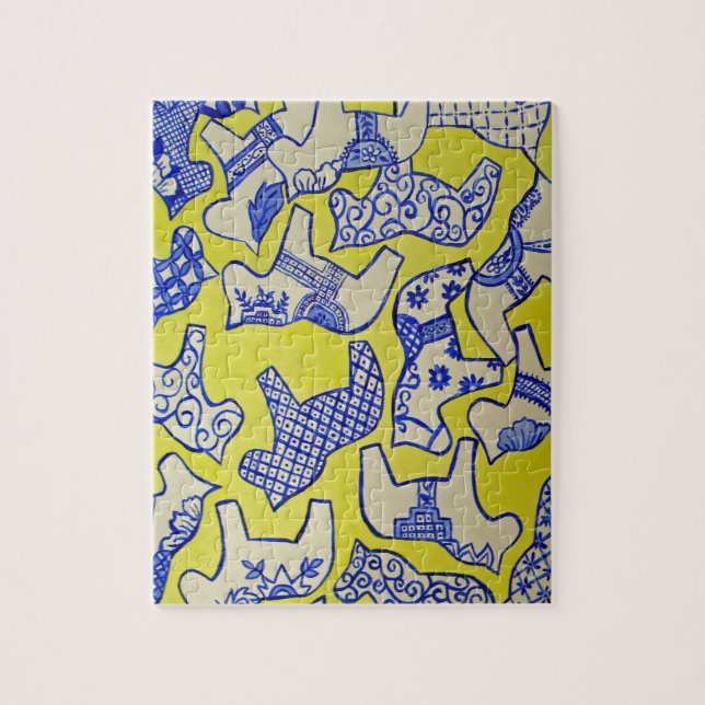 Rompecabezas de Caballos de Dala Azul y Blanco (Vertical)