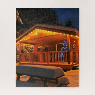 rompecabezas de cabaña de Navidad nieve noche