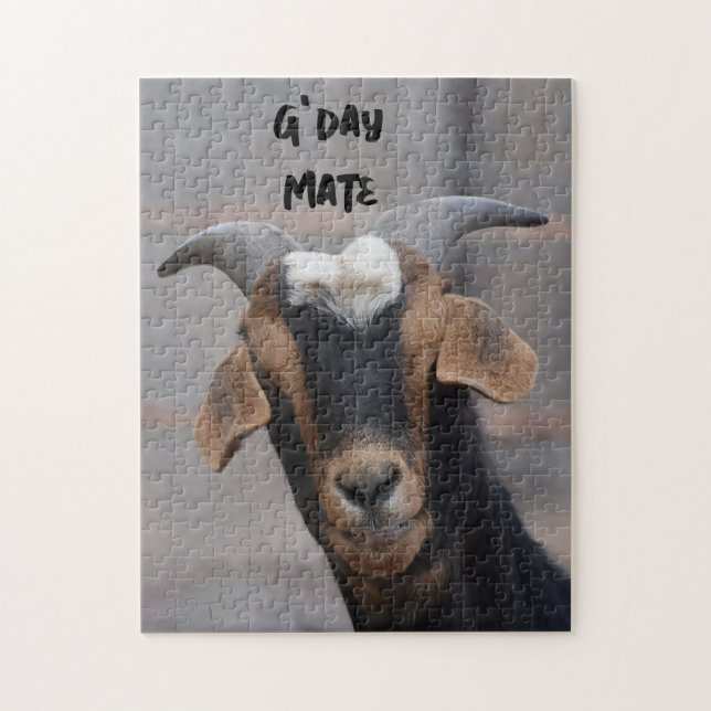 Rompecabezas de cabra sonriente 'G'day mate' (Vertical)