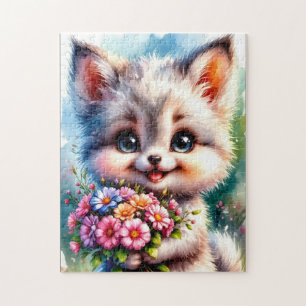 Rompecabezas de Cachorro Adorable con Flores