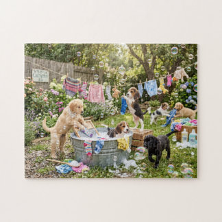 Rompecabezas de Cachorros Haciendo Laundry