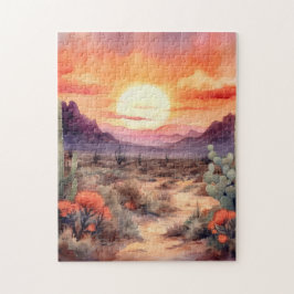Rompecabezas de Cactus Atardecer en el Desierto