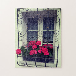 Rompecabezas de caja de flores en ventana, 28 cm x