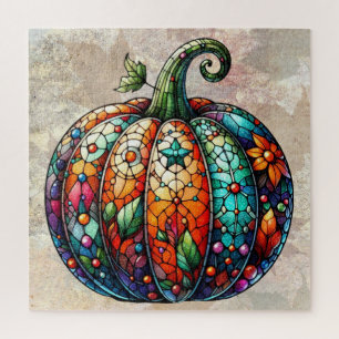 Rompecabezas de calabaza de vidrio manchado