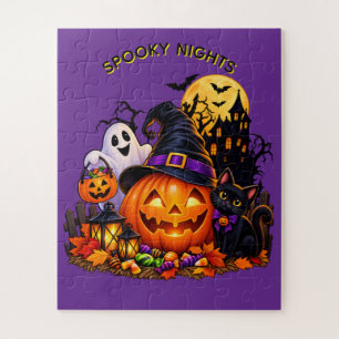 Rompecabezas de calabaza y gato negro de Halloween