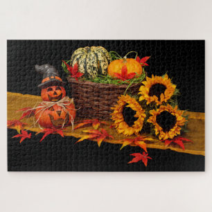 Rompecabezas de calabazas y girasoles de Halloween