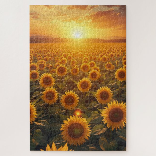 Rompecabezas de Campo de Girasoles al Amanecer (Vertical)