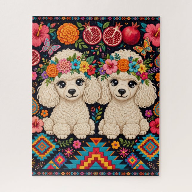 Rompecabezas de Caniche Floral Boho (Vertical)