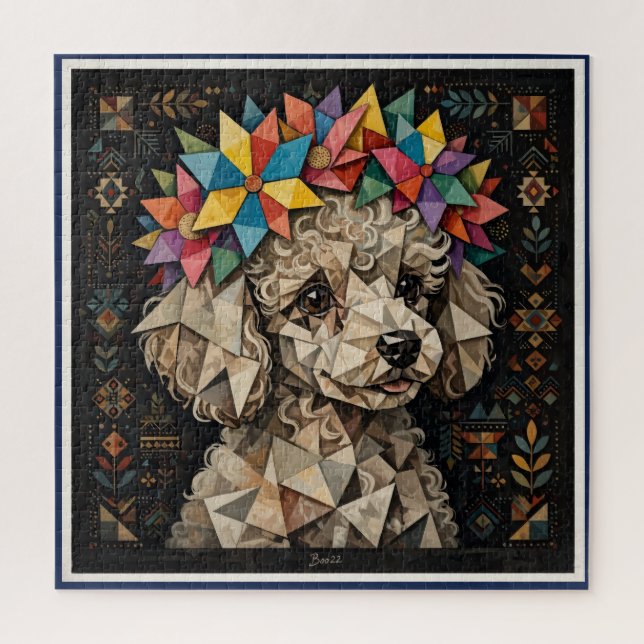 Rompecabezas de Caniche Floral Boho (Vertical)