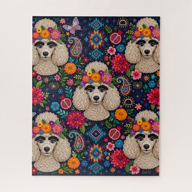 Rompecabezas de Caniche Floral Boho (Vertical)
