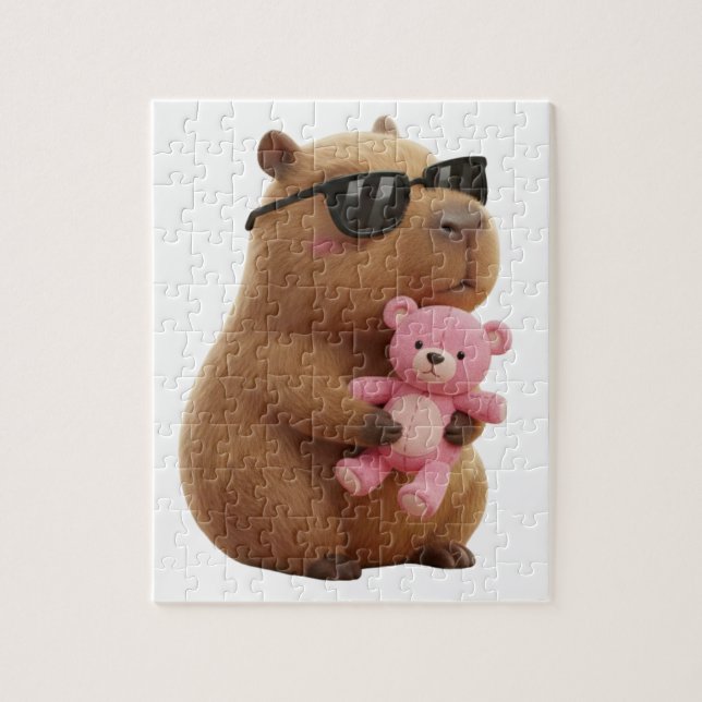 Rompecabezas de capibara lindo y relajado con oso  (Vertical)