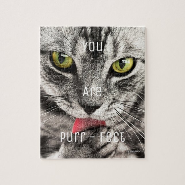 Rompecabezas de cara de gato con "Eres purrfecto"  (Vertical)