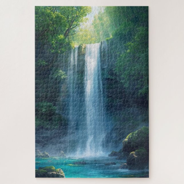 Rompecabezas de cascada del bosque de fantasía (Vertical)