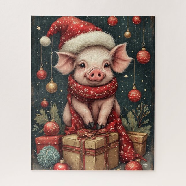 Rompecabezas de cerdo de la fiesta de Navidad (Vertical)