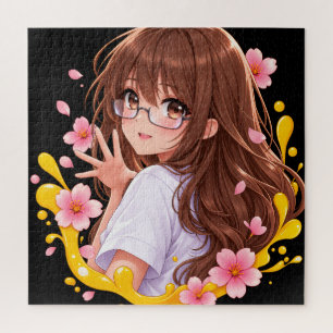 Rompecabezas de chica anime Kawaii flor de cerezo