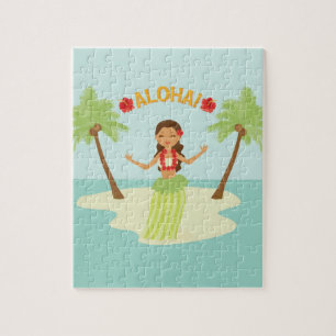 Rompecabezas de chica hula de luau hawaiano lindo