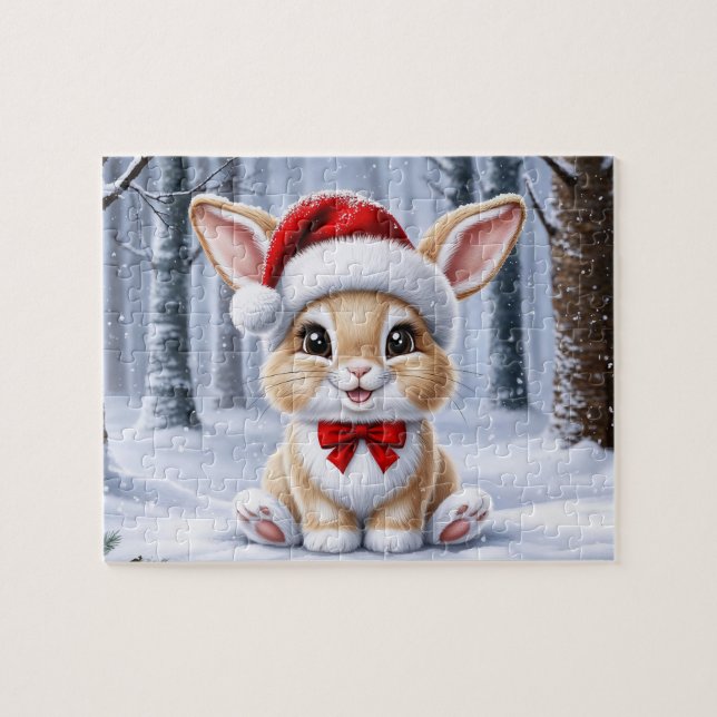 Rompecabezas de conejo de Santa Hat (Horizontal)