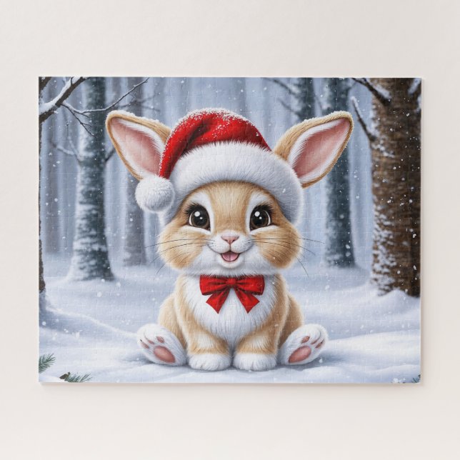 Rompecabezas de conejo de Santa Hat (Horizontal)