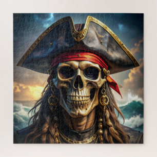 Rompecabezas de cráneo de pirata malvado