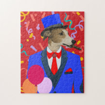 Rompecabezas de cumpleaños de perro galgo elegante