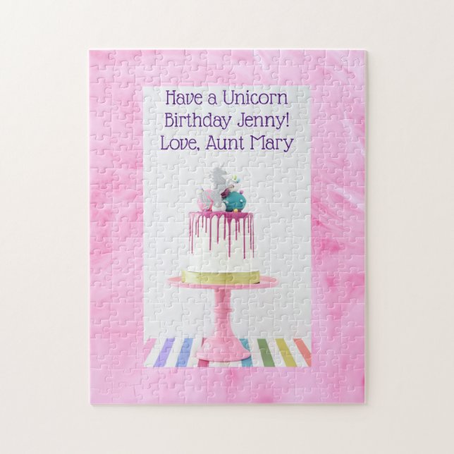 Rompecabezas de cumpleaños de Unicornio para Chica (Vertical)
