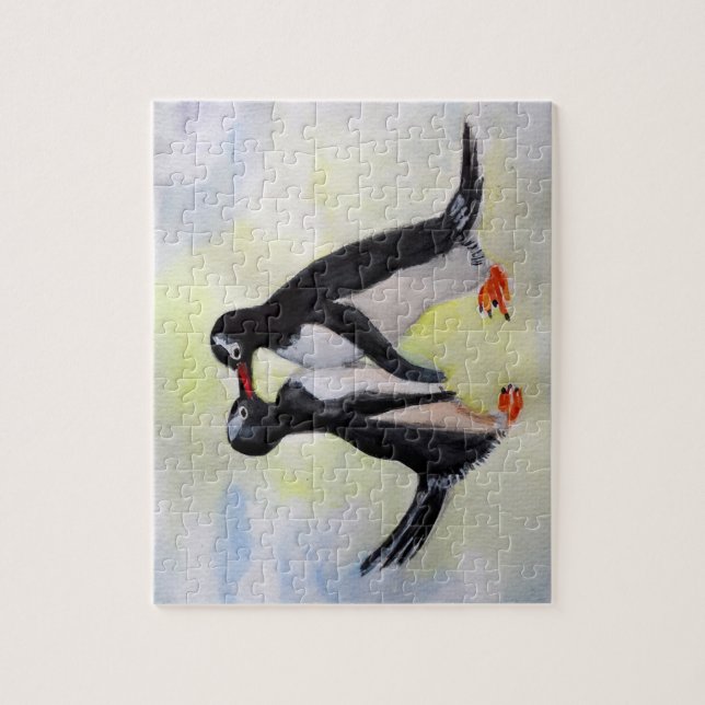 Rompecabezas de dibujo de pingüinos besándose (Vertical)