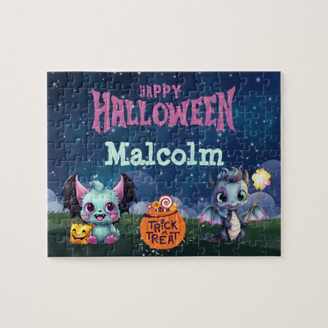 Rompecabezas de dragón de Halloween con nombre per (Horizontal)