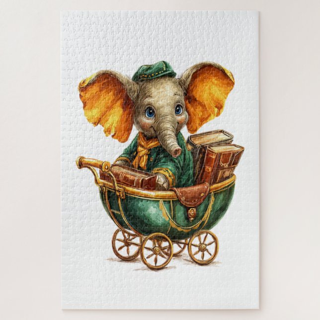 Rompecabezas de elefante verde dorado lindo (Vertical)