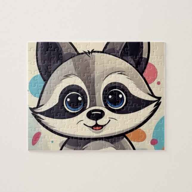 Rompecabezas de familia de mapache de dibujos anim (Horizontal)